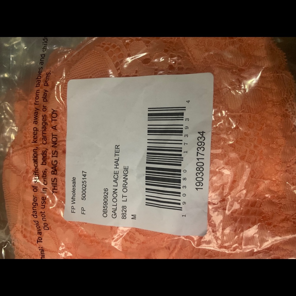 NWT Free People light orange galloon lace halter bra - Picture 5 of 7